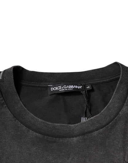 Dolce &amp; Gabbana – Graues Baumwoll-T-Shirt mit Rundhalsausschnitt und Leopardenmuster