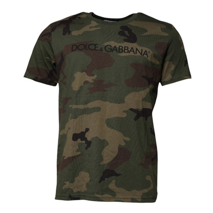 Dolce &amp; Gabbana Mehrfarbiges Camouflage-T-Shirt aus Baumwolle mit Rundhalsausschnitt