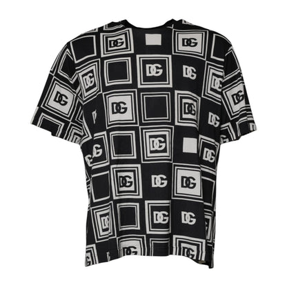 Dolce &amp; Gabbana – Schwarzes T-Shirt aus Baumwolle mit Rundhalsausschnitt und Logo-Monogramm