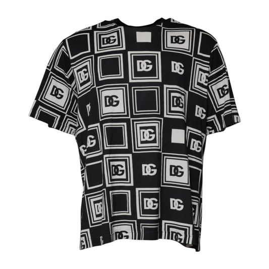 Dolce &amp; Gabbana – Schwarzes T-Shirt aus Baumwolle mit Rundhalsausschnitt und Logo-Monogramm