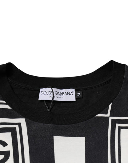 Dolce &amp; Gabbana – Schwarzes T-Shirt aus Baumwolle mit Rundhalsausschnitt und Logo-Monogramm