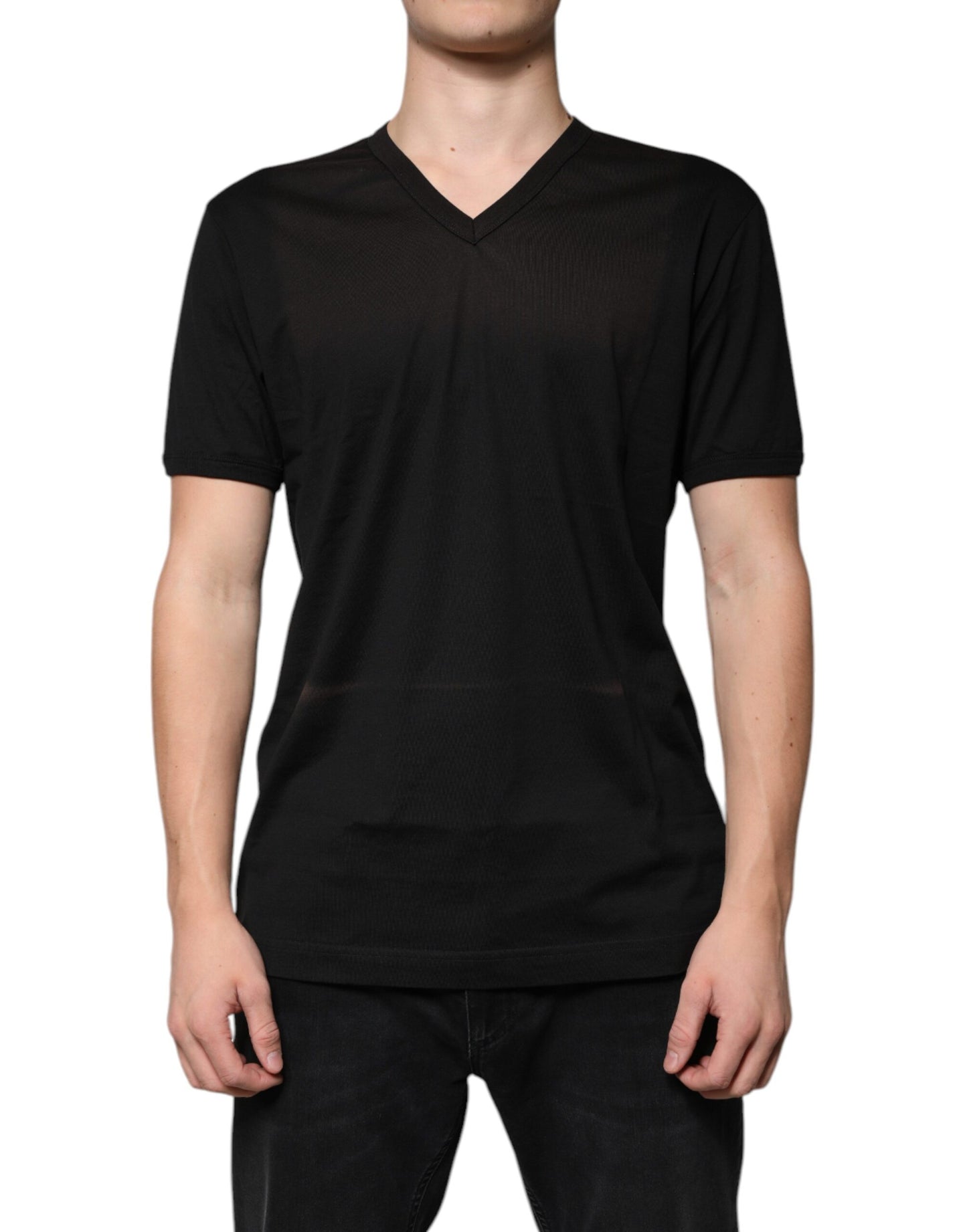 Dolce & Gabbana Black Cotton V-neck Short Sleeve T-shirt