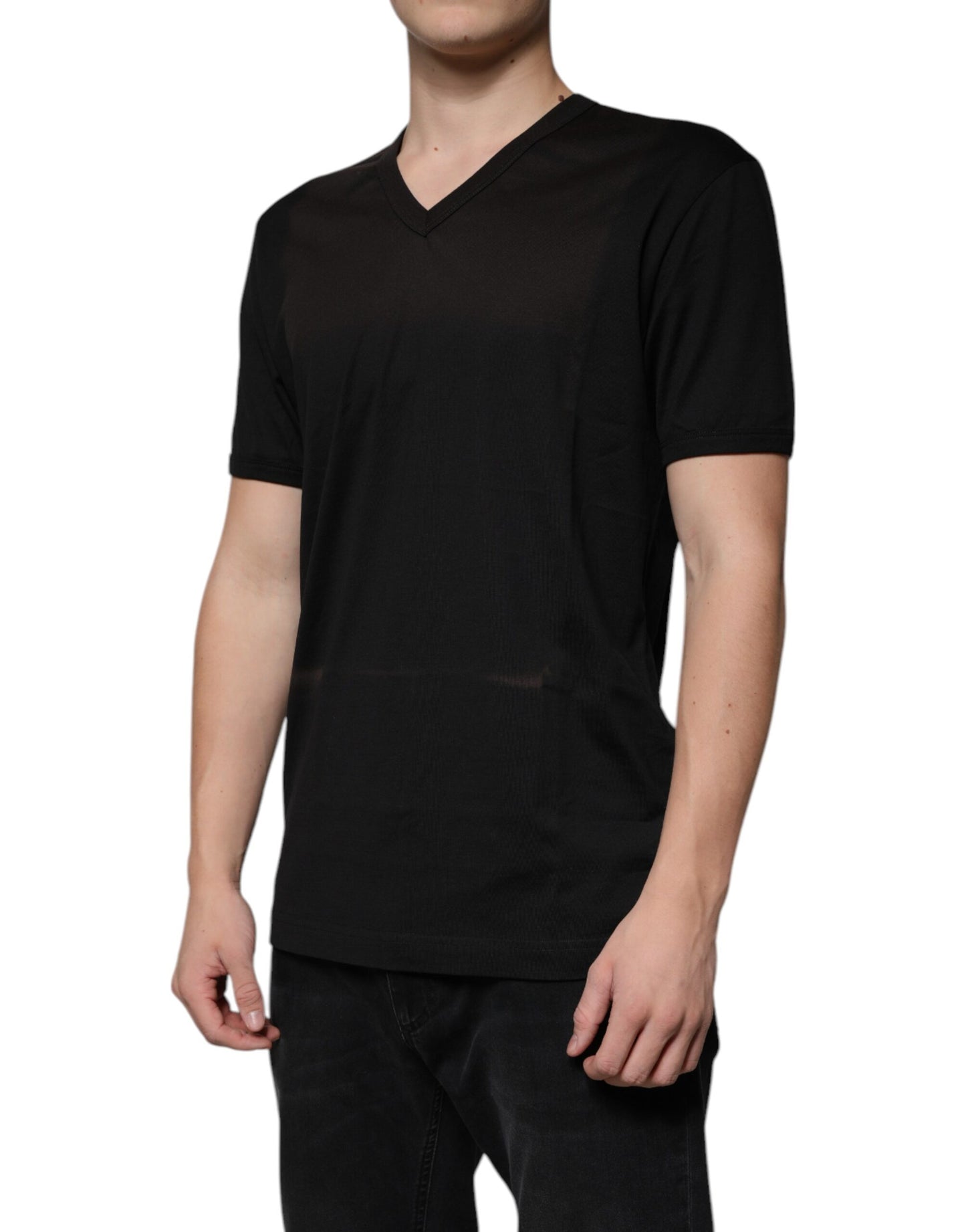 Dolce & Gabbana Black Cotton V-neck Short Sleeve T-shirt