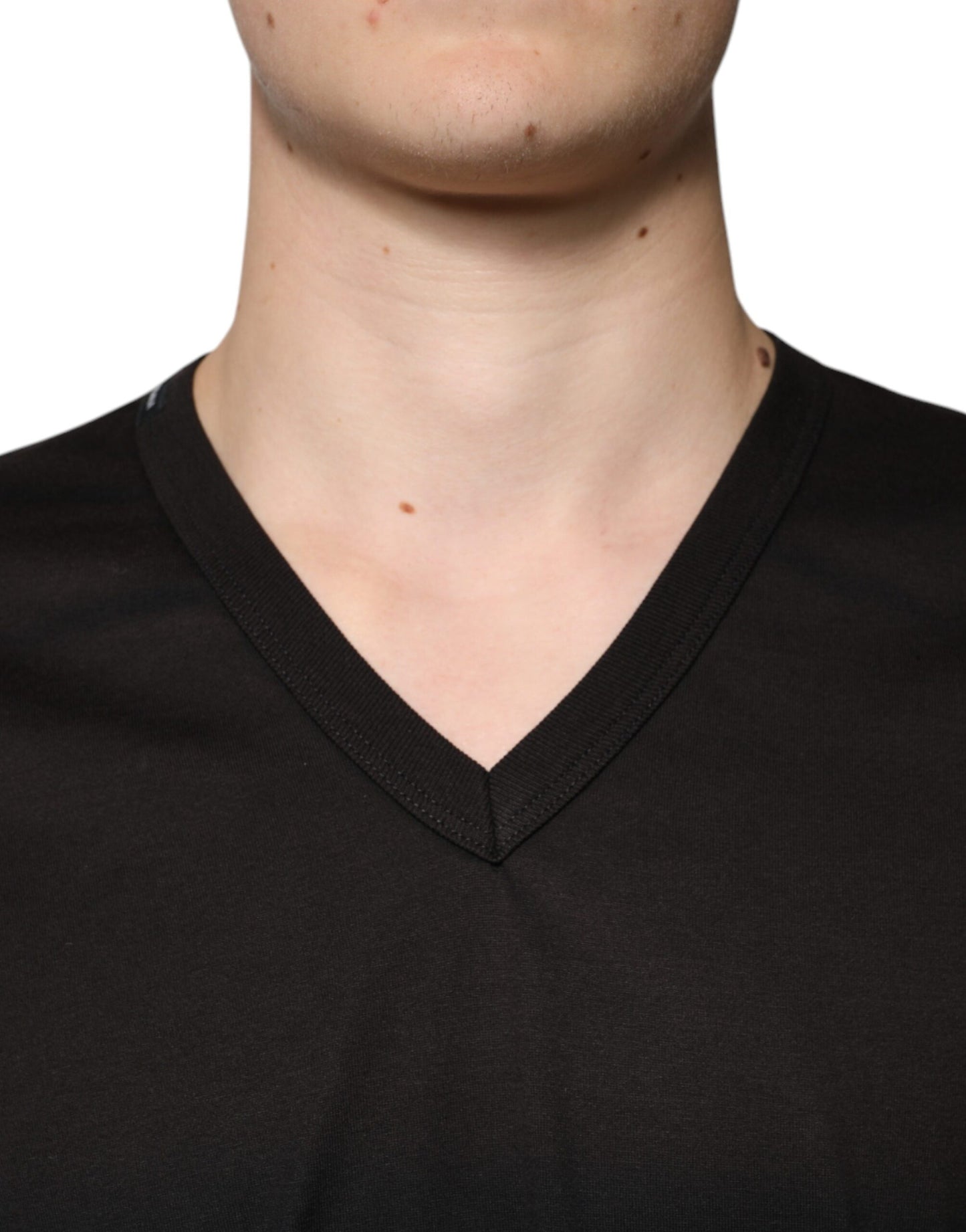 Dolce & Gabbana Black Cotton V-neck Short Sleeve T-shirt