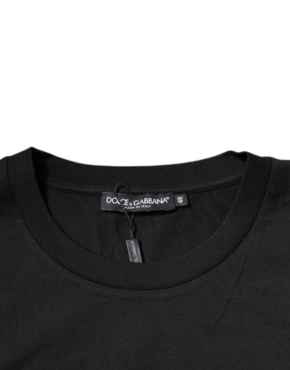 Dolce &amp; Gabbana – Schwarzes T-Shirt aus Baumwolle mit Rundhalsausschnitt und DG-Logo