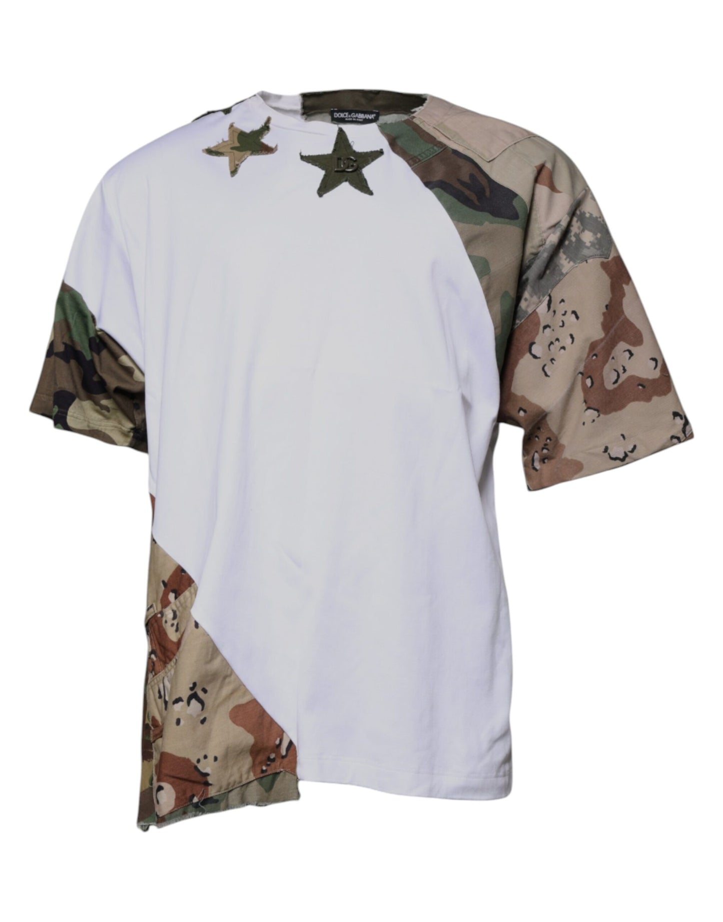 Dolce &amp; Gabbana – Weißes T-Shirt aus Camouflage-Baumwolle mit Rundhalsausschnitt