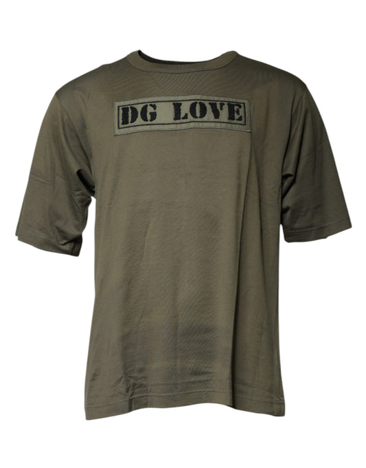 Dolce &amp; Gabbana – T-Shirt aus Baumwolle mit Rundhalsausschnitt „DG Love“ in Armeegrün