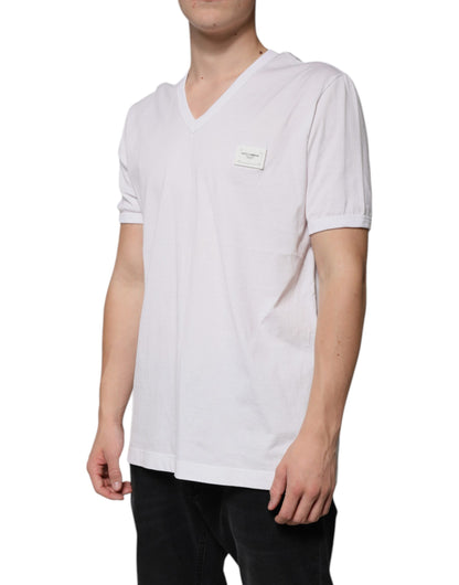 Dolce & Gabbana White Logo V-neck Short Sleeve T-shirt