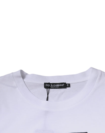 Dolce & Gabbana White Logo Print Cotton Crew Neck T-shirt