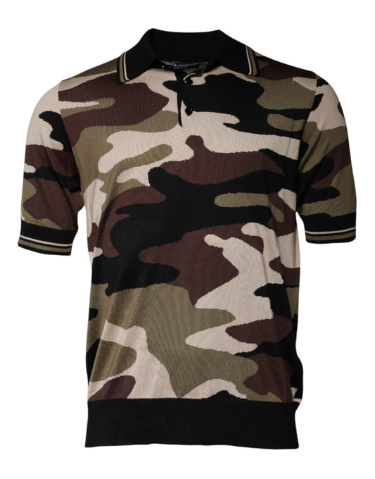 Mehrfarbiges Polo-T-Shirt mit Camouflage-Kragen