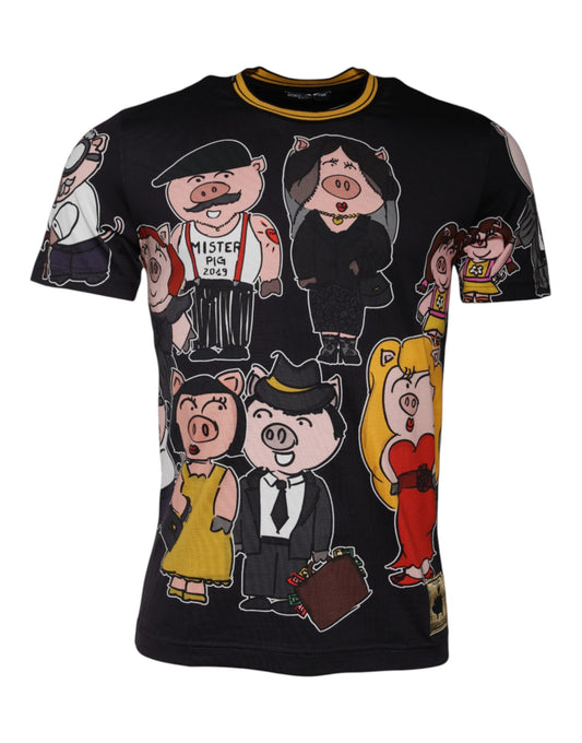 Dolce &amp; Gabbana – Schwarzes T-Shirt mit Rundhalsausschnitt „2019 Year Of The Pig“