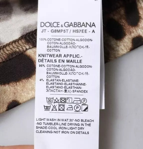 Dolce &amp; Gabbana – Kurzärmliges T-Shirt mit Rundhalsausschnitt und Leopardenmuster in Braun