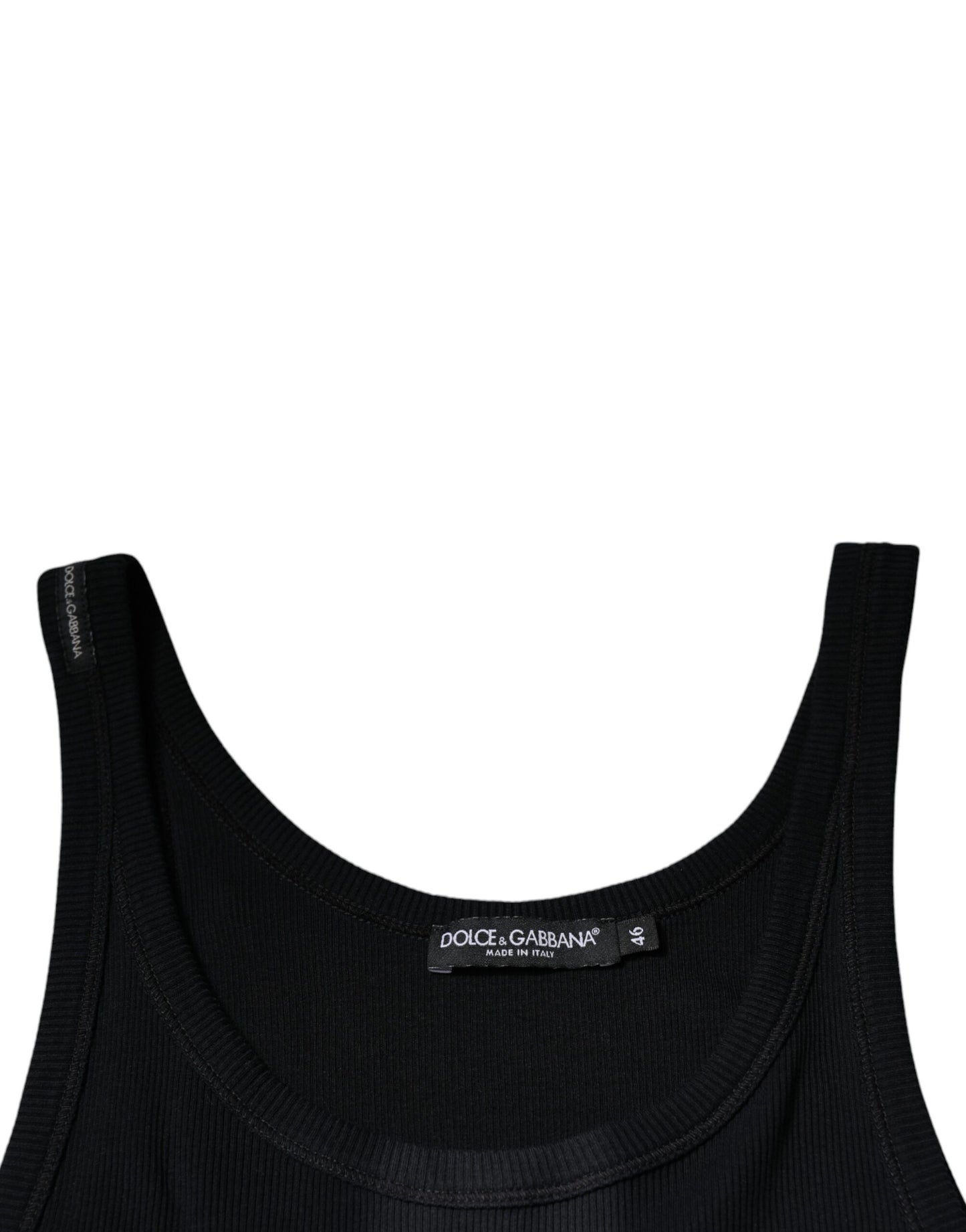 Dolce & Gabbana Black Cotton Sleeveless Round Neck Tank T-shirt