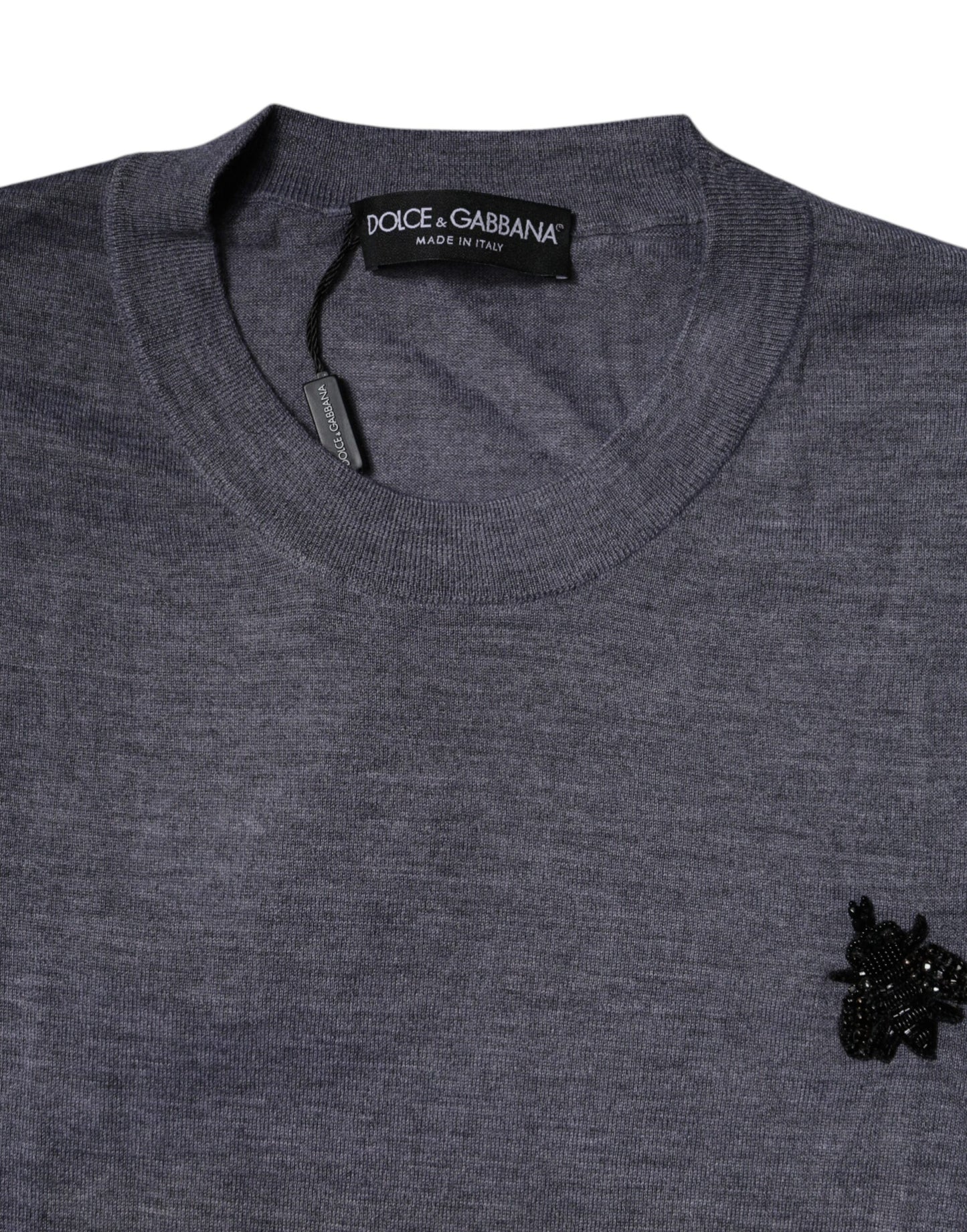 Dolce &amp; Gabbana Graues T-Shirt mit Rundhalsausschnitt und kurzen Ärmeln aus Kaschmir