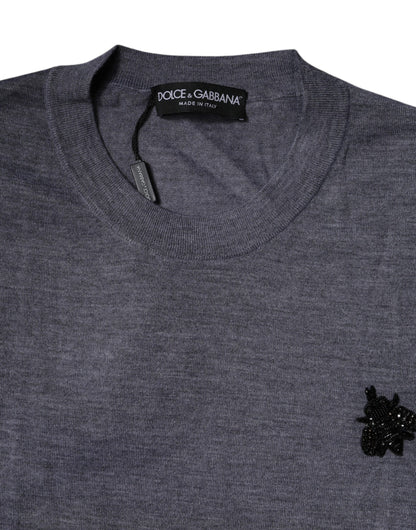 Dolce &amp; Gabbana Graues T-Shirt mit Rundhalsausschnitt und kurzen Ärmeln aus Kaschmir