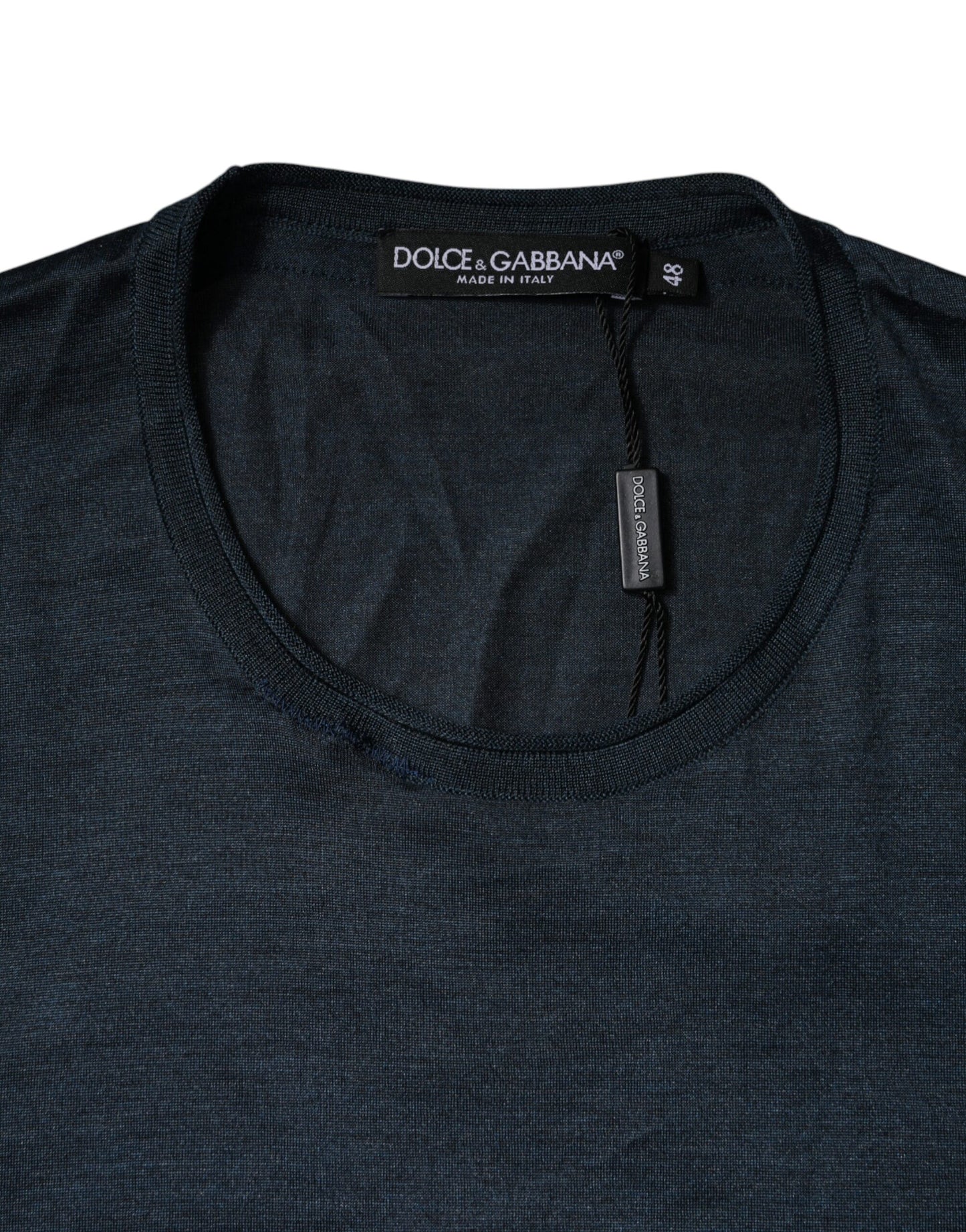 Dolce & Gabbana Dark Blue Silk Crew Neck Short Sleeve T-shirt