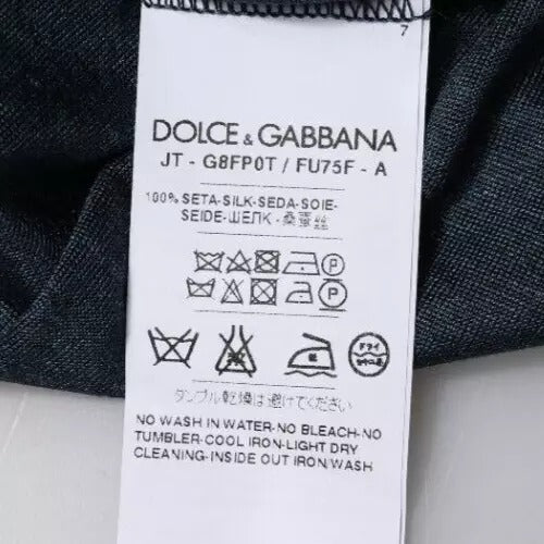 Dolce &amp; Gabbana – Dunkelblaues, kurzärmliges T-Shirt aus Seide mit Rundhalsausschnitt