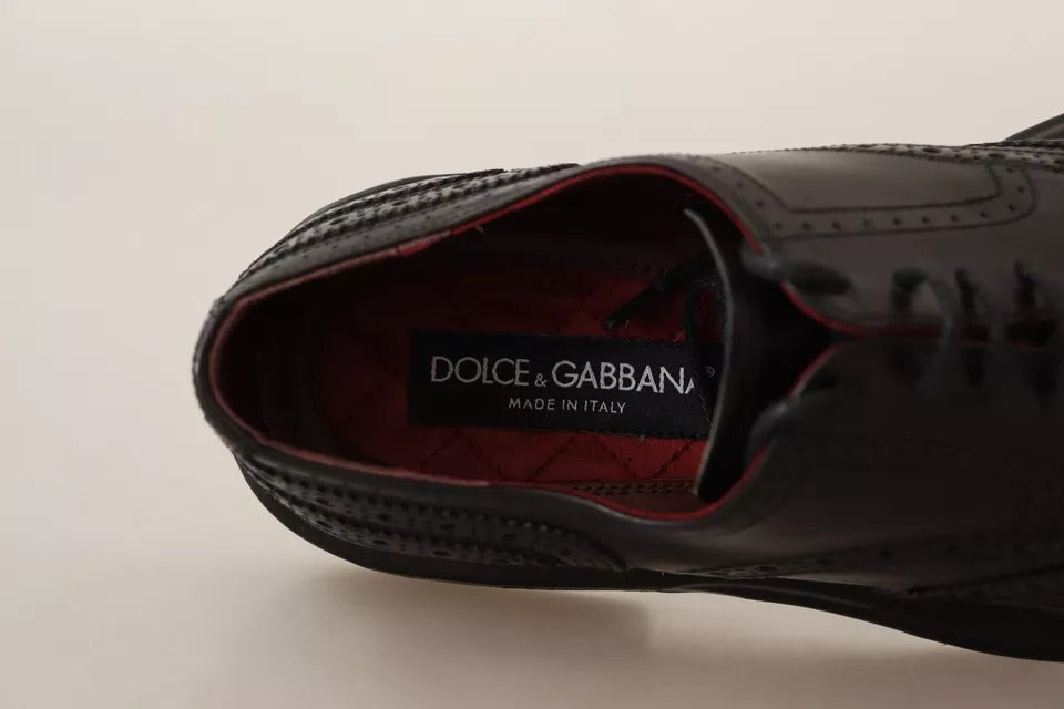 Dolce &amp; Gabbana – Schwarze Derby-Schnürschuhe aus perforiertem Leder