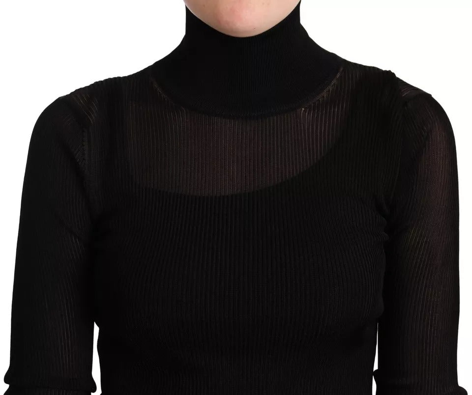 Dolce & Gabbana Black Turtleneck Form Fitting Pullover Sweater