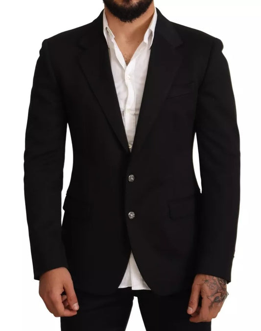 Dolce &amp; Gabbana – Schwarzer Slim Fit-Mantel aus Baumwolle mit Blazer