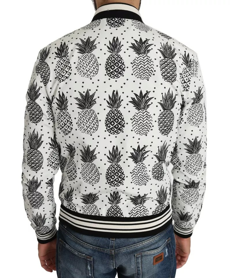 Dolce & Gabbana White Black Pineapple Bomber Coat Jacket