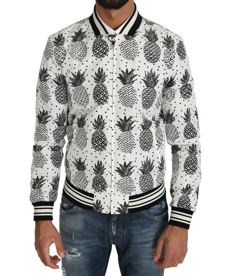 Dolce &amp; Gabbana – Bombermantel mit Ananas-Print, weiß/schwarz