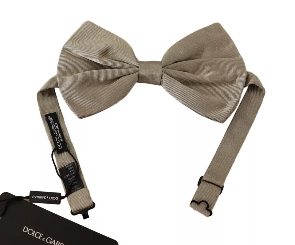 Dolce & Gabbana Silver Gray 100% Silk Adjustable Neck Bow Tie