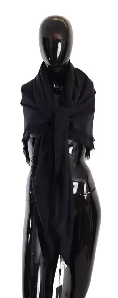 Dolce & Gabbana Black Solid Silk Wool Fringe Wrap Scarf