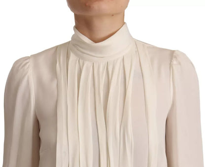 Dolce & Gabbana Off White Silk Long Sleeve Turtle Neck Top