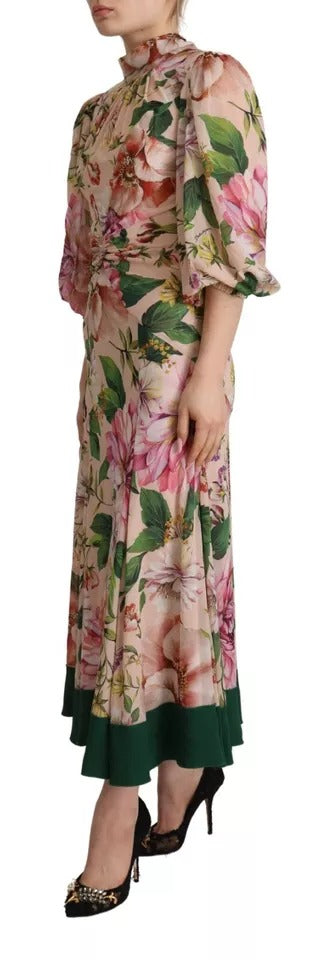 Dolce & Gabbana Pink A-line Sheath Floral Pussy Bow Long Dress