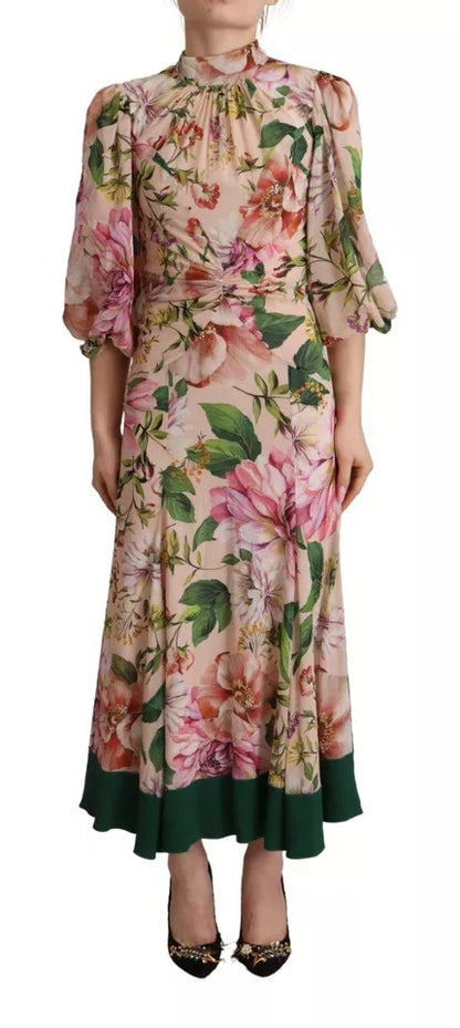 Dolce & Gabbana Pink A-line Sheath Floral Pussy Bow Long Dress