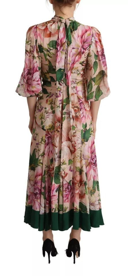 Dolce & Gabbana Pink A-line Sheath Floral Pussy Bow Long Dress