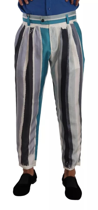 Dolce & Gabbana Blue Striped Silk Tapered Pants