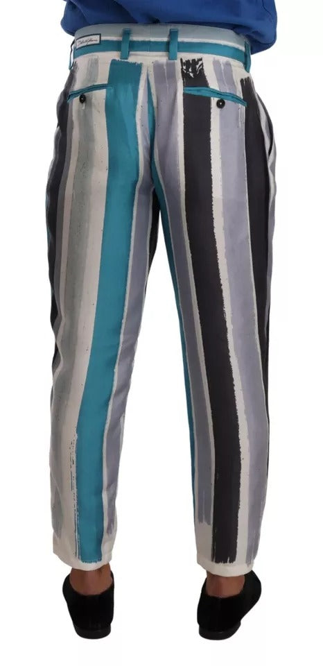 Dolce & Gabbana Blue Striped Silk Tapered Pants