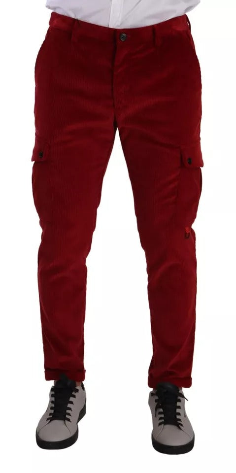 Dolce & Gabbana Red Corduroy Cotton Cargo Skinny Pants