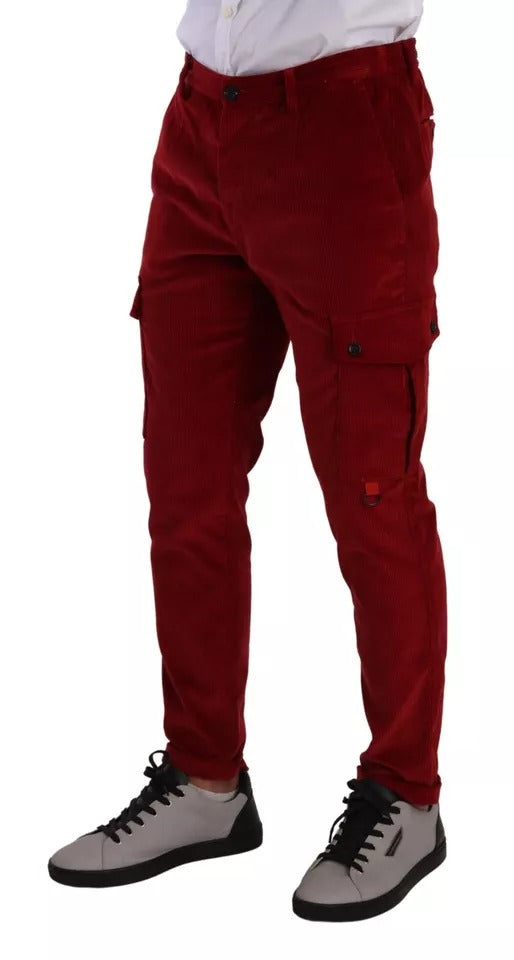 Dolce & Gabbana Red Corduroy Cotton Cargo Skinny Pants