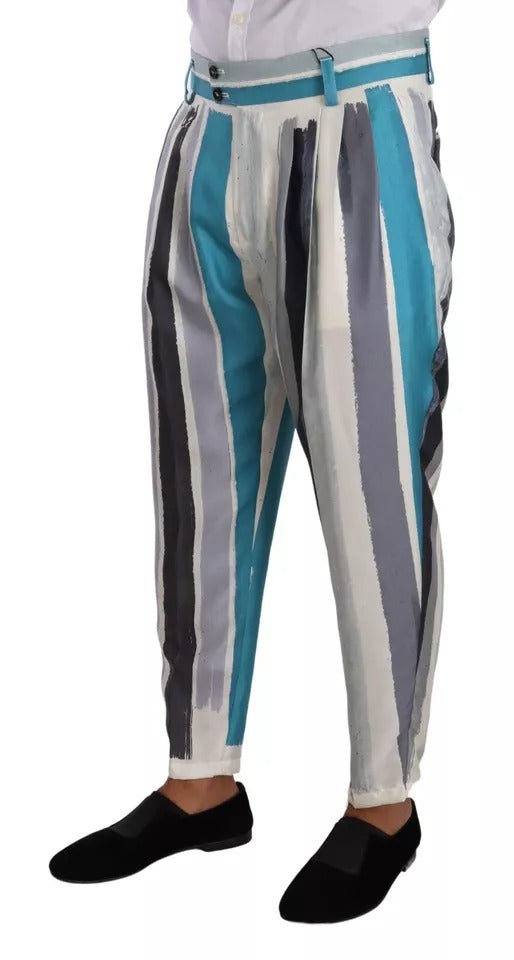 Dolce & Gabbana Multicolor Striped Silk Tapered Pants