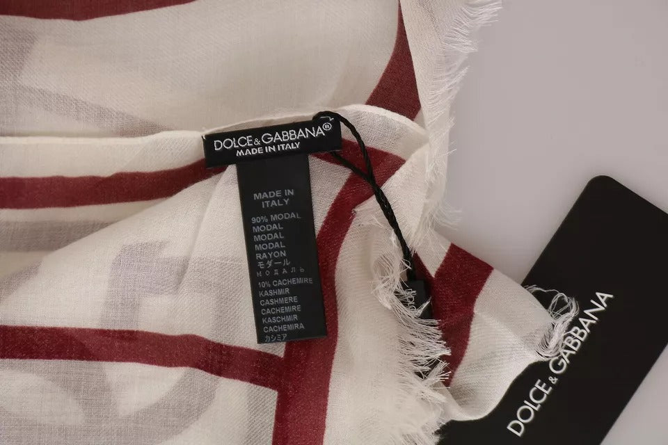 Dolce & Gabbana White Red Printed Wrap Shawl Modal Scarf