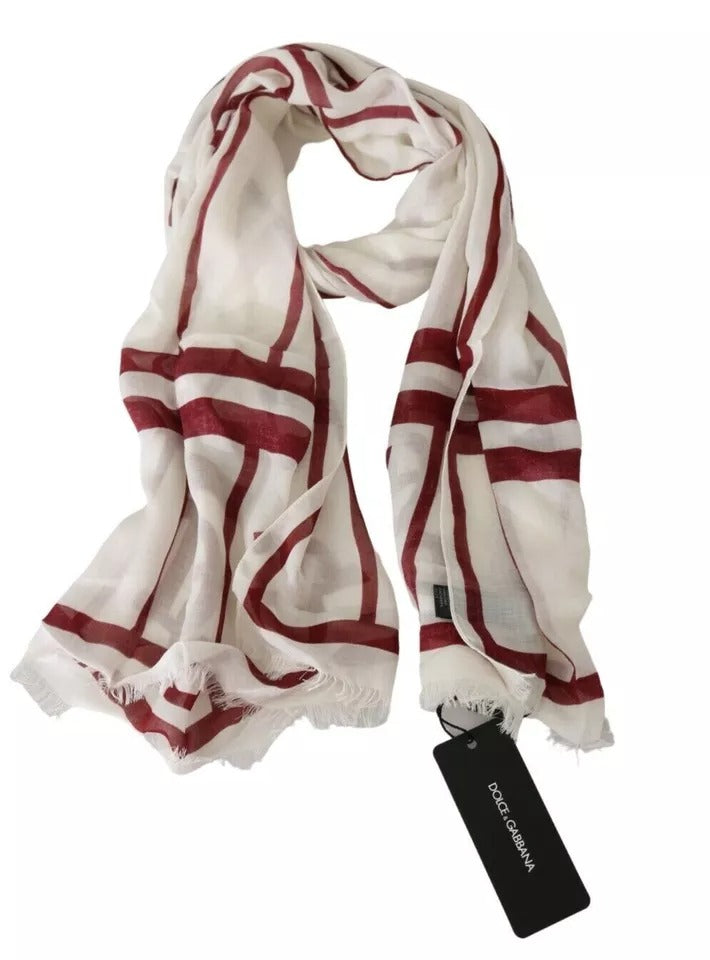 Dolce & Gabbana White Red Printed Wrap Shawl Modal Scarf