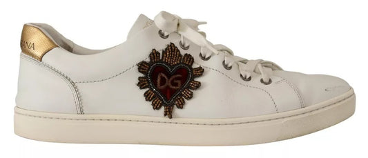 Dolce &amp; Gabbana – Weiße, lässige Sneakers mit niedrigem Schaft aus Leder mit Herzmotiv