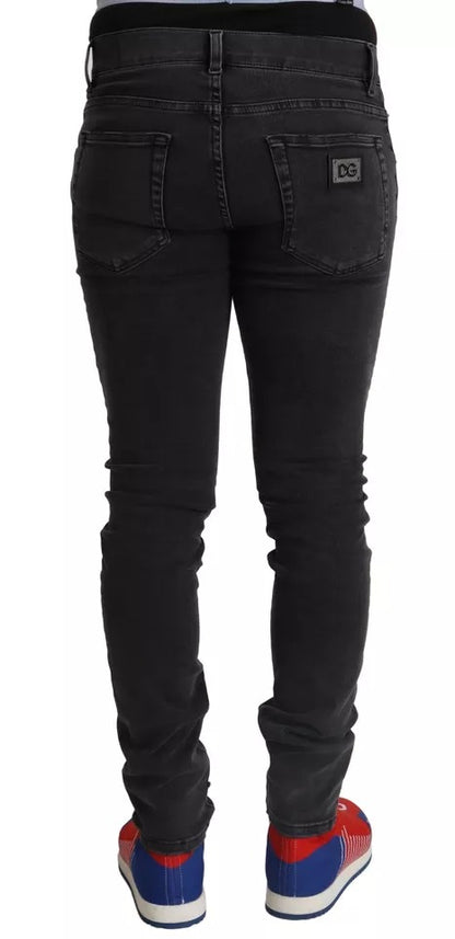 Dolce & Gabbana Gray Running Denim Stretch Logo Skinny Jeans