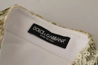 Dolce & Gabbana White Cotton Collared Long Sleeves Sequin Top Shirt