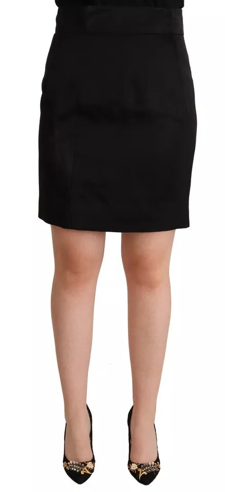 Dolce & Gabbana Black Silk High Waist Mini Pencil Cut Skirt