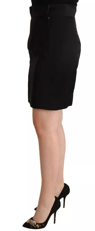 Dolce & Gabbana Black Silk High Waist Mini Pencil Cut Skirt