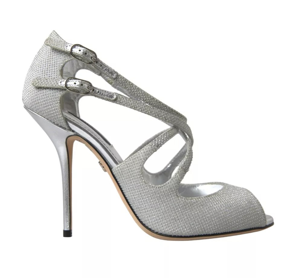 Dolce &amp; Gabbana Silber Schimmernde Sandalen Absatz Pumps Schuhe