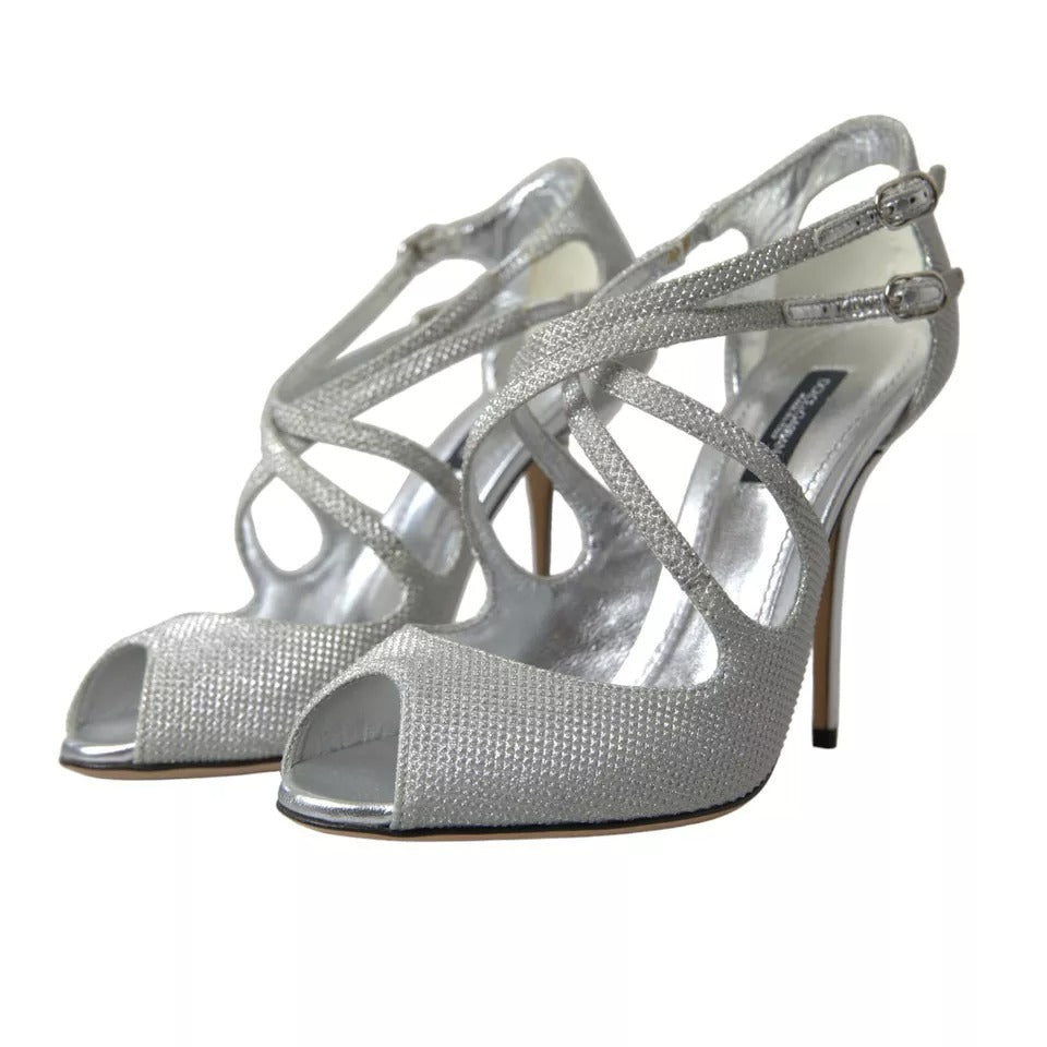 Dolce &amp; Gabbana Silber Schimmernde Sandalen Absatz Pumps Schuhe