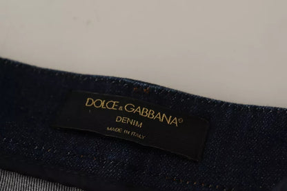 Dolce &amp; Gabbana – Dunkelblaue Hotpants-Shorts aus Denim mit Verzierung