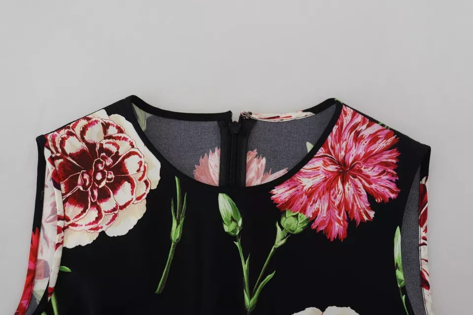 Dolce &amp; Gabbana – Schwarze, ärmellose Tanktop-Seidenbluse mit Blumenmuster