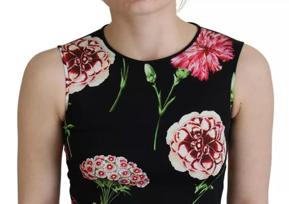 Dolce &amp; Gabbana – Schwarze, ärmellose Tanktop-Seidenbluse mit Blumenmuster