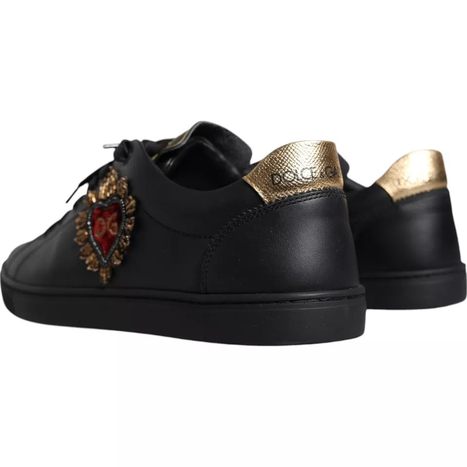 Dolce &amp; Gabbana – Niedrige Sneaker aus Leder mit Herzmuster, Schwarz